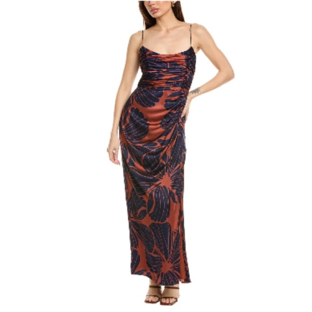 Hutch Black and Brown Leaf Print Midi Dress